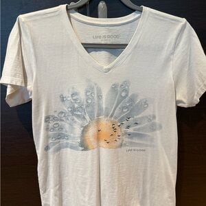 Life Is Good Women's White Tshirt with  Sunflower